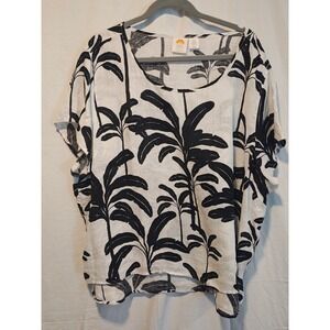 C&C California Womens Black White Palm Print‎ Linen Top Size 3X Beachy Caostal